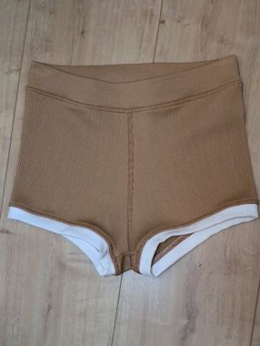XS Aerie Offline High-Waist Ribbed Micro Shorts - Tan